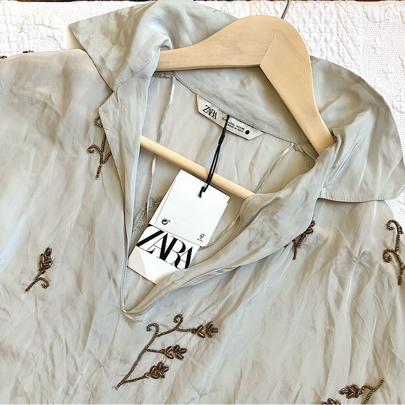 NWT Zara Limited Edition Embellished Jewel Top Gray LG - Picture 6 of 14